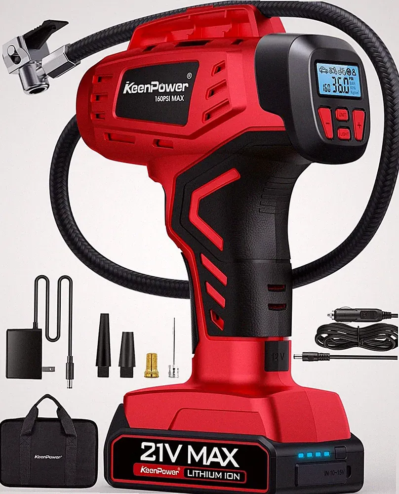 KeenPower Digital Cordless Tire Inflator Portable Air Compressor Red