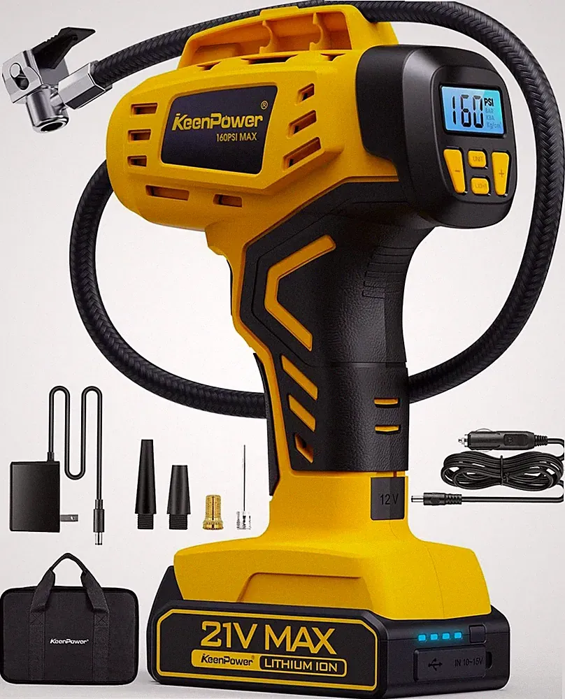 KeenPower Tire Inflator Portable Air Compressor - Super Fast - 21V Rechargeab...