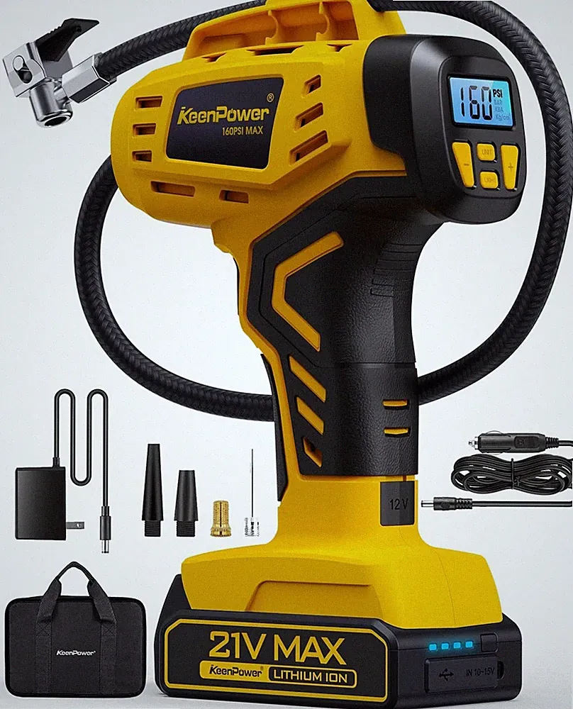 Portable Tire Inflator Air Compressor, KeenPower 21V Cordless Air Pump, 160 PSI